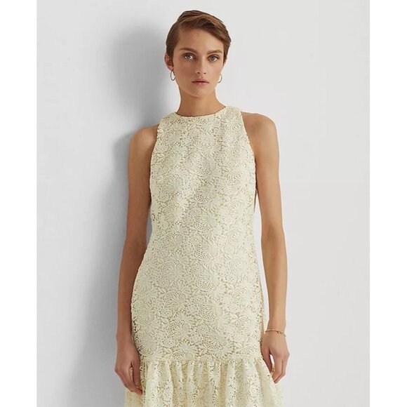 Lauren Ralph Lauren Women’s Lace Sleeveless Dress Victorian Romantic Ivory Sz. 8 - Picture 6 of 17